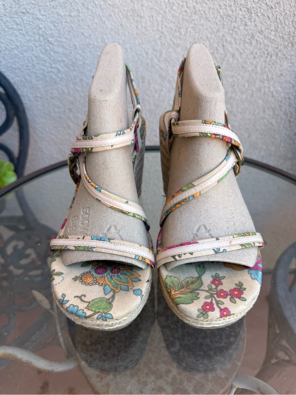 Kenneth Cole Floral Espadrille Wedge Sandals - Beige/Multi Colored